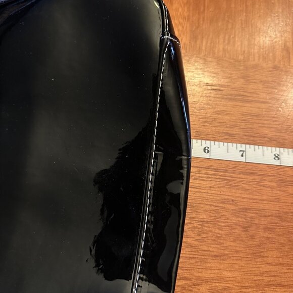 Black Patent Leather Shoulder Bag By Urban Outfitters With White Stitching - Picture 5 of 6